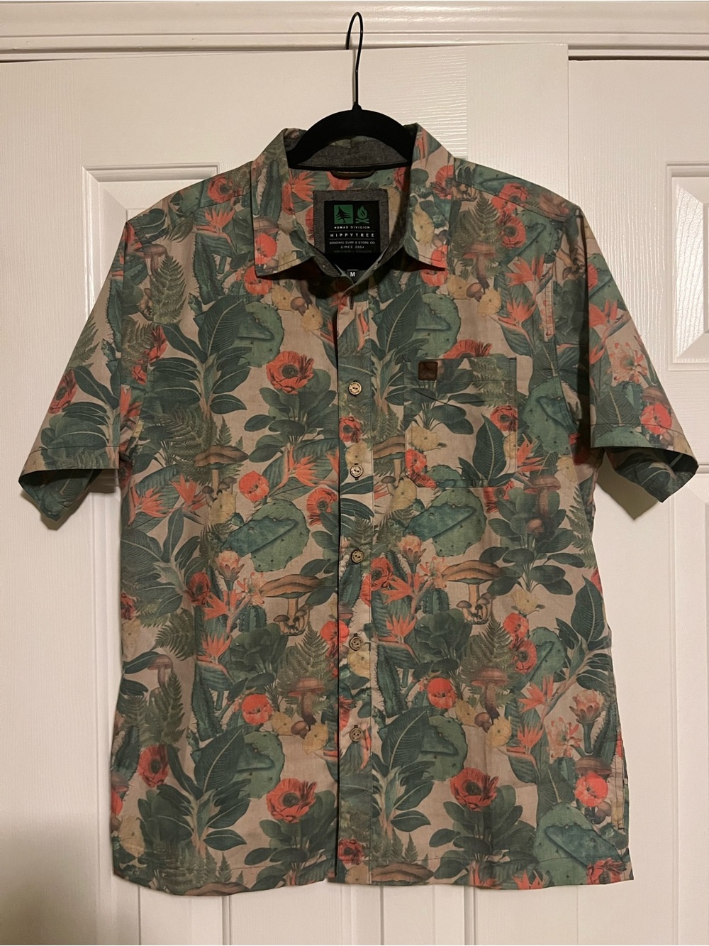 HippyTree Men's Short Sleeve Tropical Floral Shirt - Green/Coral